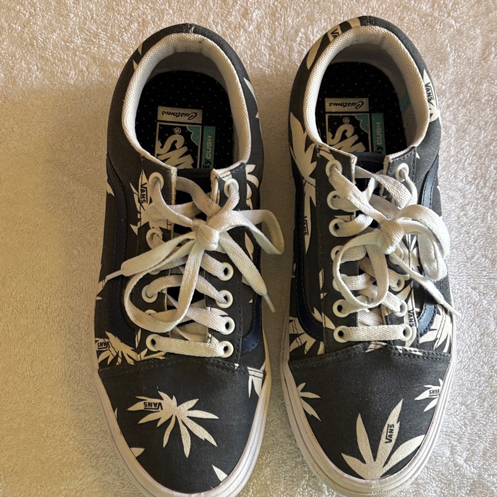 Vans Black and White Leaf Print Sneakers
